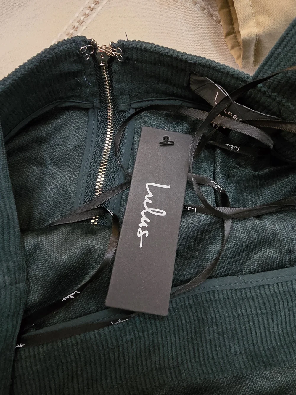 Lulu's Forest Green Corduroy Pinafore Dress Size L